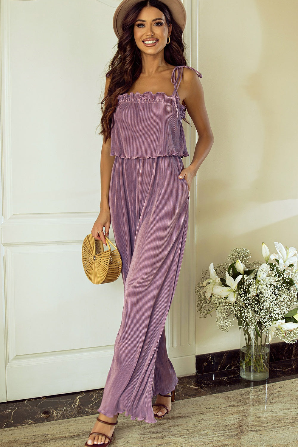 Square Neck Spaghetti Strap Jumpsuit