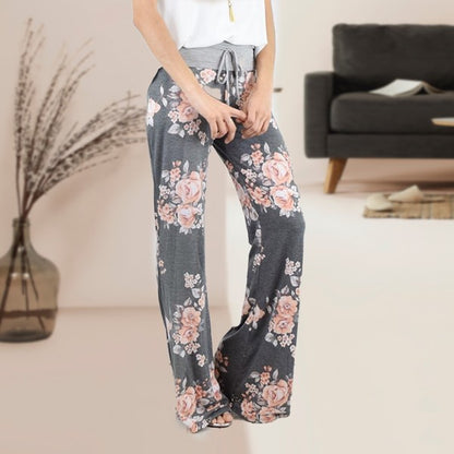 Drawstring Floral Wide Leg Pants