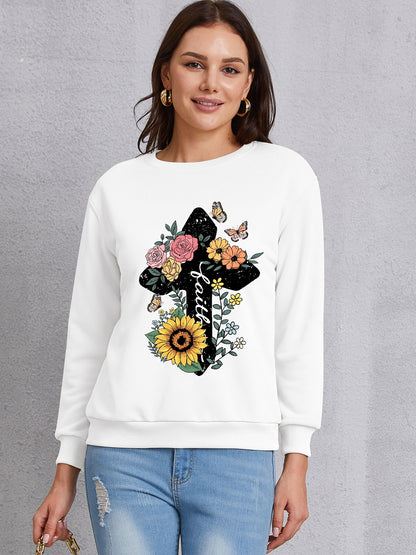 Graphic Round Neck Dropped Shoulder Sweatshirt