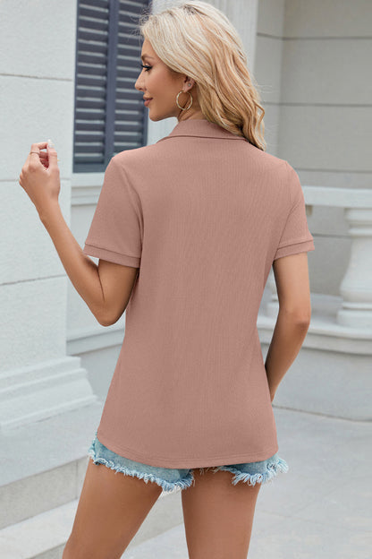 Half Zip Short Sleeve Top