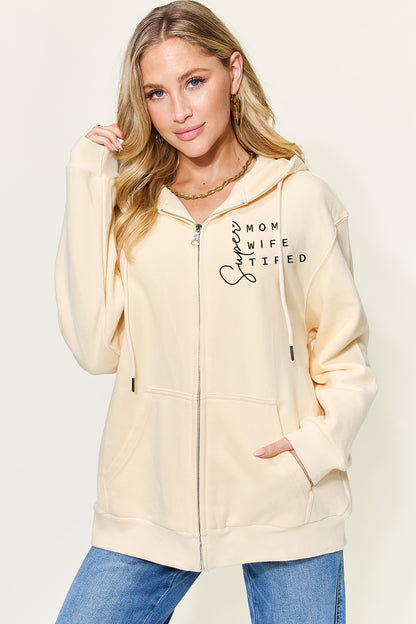 Simply Love Full Size Letter Graphic Long Sleeve Hoodie