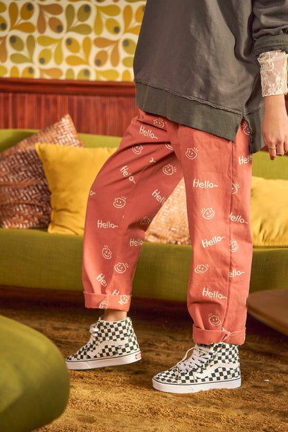 Smiley face pattern baggy causal pants