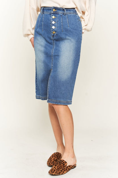 Denim button down front midi skirt JBJ1077