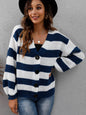 Striped Button Up Long Sleeve Sweater