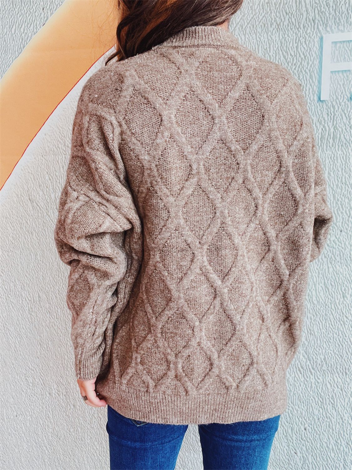 Diamond Round Neck Long Sleeve Sweater