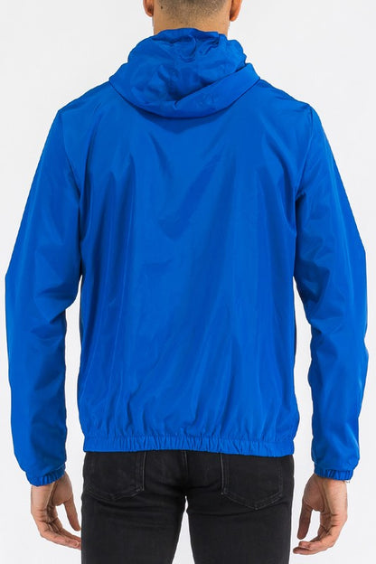 SOLID HOODED LIGHTWEIGHT WINDBREAKER JACKET