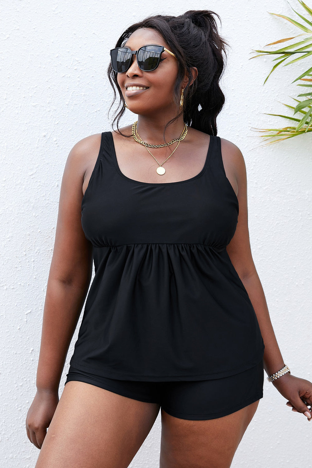 Plus Size Scoop Neck Tankini Set