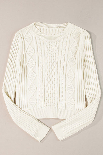 Cable-Knit Round Neck Long Sleeve Sweater