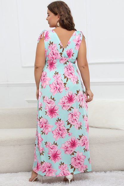 Full Size Floral Surplice Neck Maxi Dress