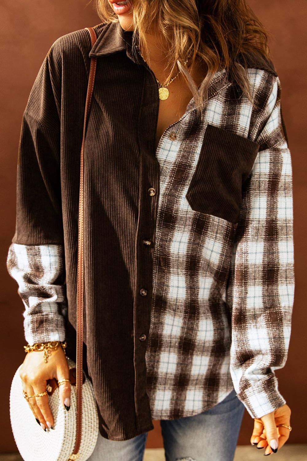 Plaid Button Up Drop Shoulder Shacket