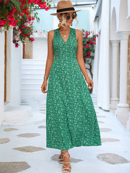 Printed Open Back Sleeveless Maxi Dress