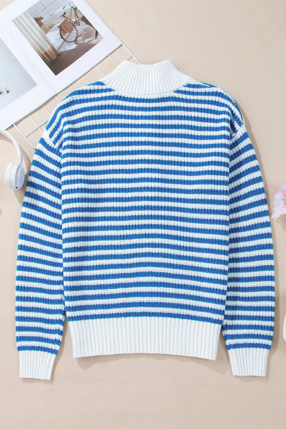 Striped Half Zip Long Sleeve Sweater