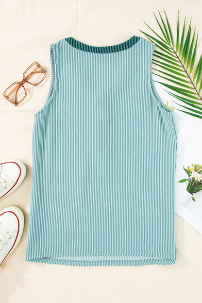 Textured Striped V-Neck Tank