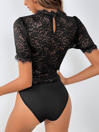 Lace Mock Neck Short Sleeve Bodysuit