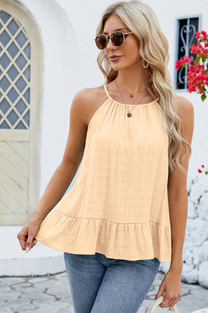 Tied Ruffled Round Neck Cami