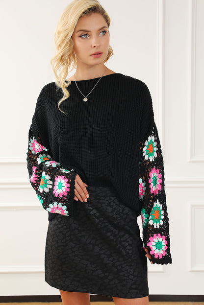 Crochet Round Neck Long Sleeve Knit Top