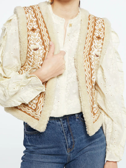 Sherpa Floral Open Front Vest Coat