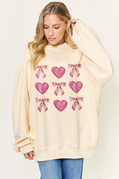Simply Love Full Size Bow & Heart Graphic Long Sleeve Sweatshirt