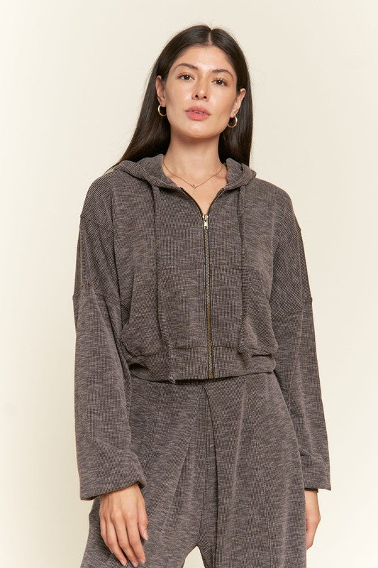 Zip-up drop shoulder hooded jacket