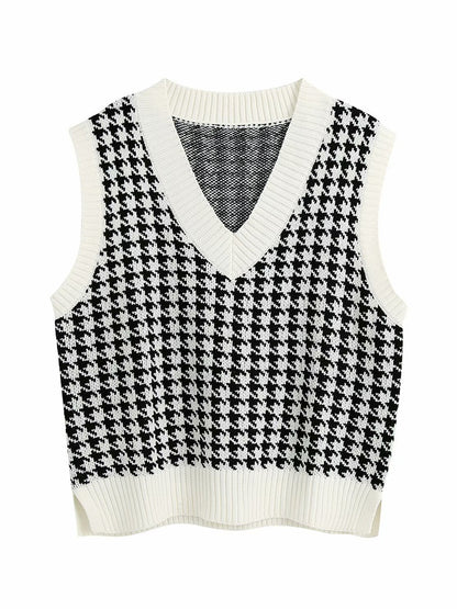 Houndstooth V-Neck Sweater Vest