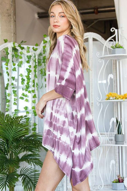 Striped Tie Dye Round Neck Tunic Plus KRT1408-1P