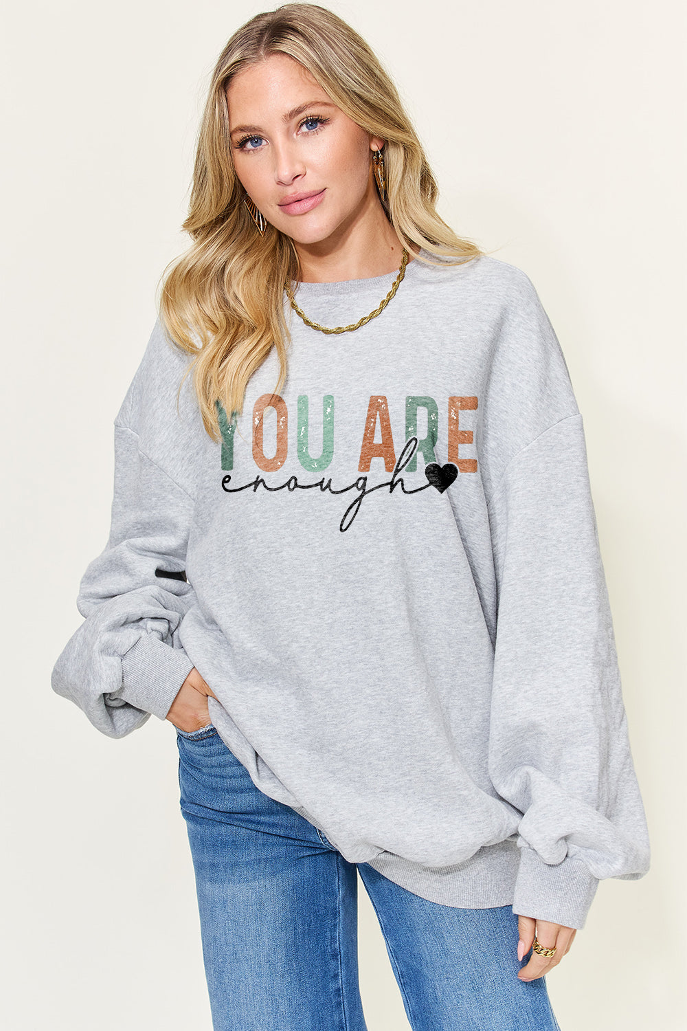 Simply Love Full Size YOU ARE ENOUGH Drop Shoulder Oversized Sweatshirt