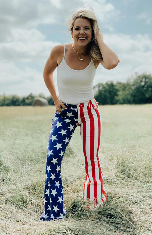 Women's New Independence Day Flag Print Women's Flared Jeans