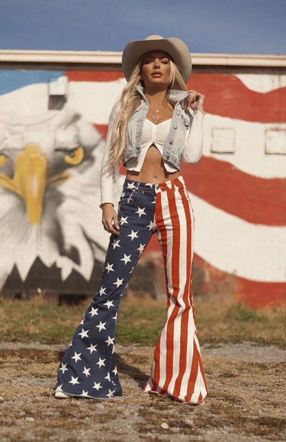 Women's New Independence Day Flag Print Women's Flared Jeans