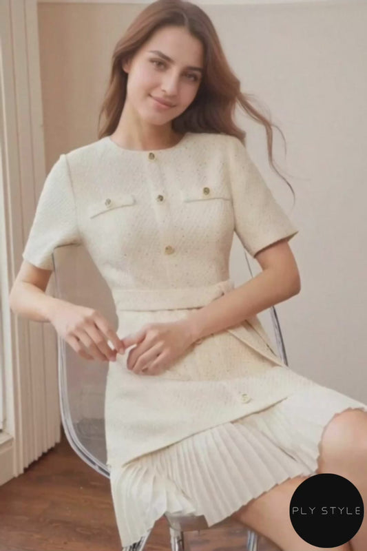 Pleated Hem Round Neck Dress