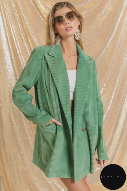 Vintage Washed Peak Lapel Double Breasted Blazer