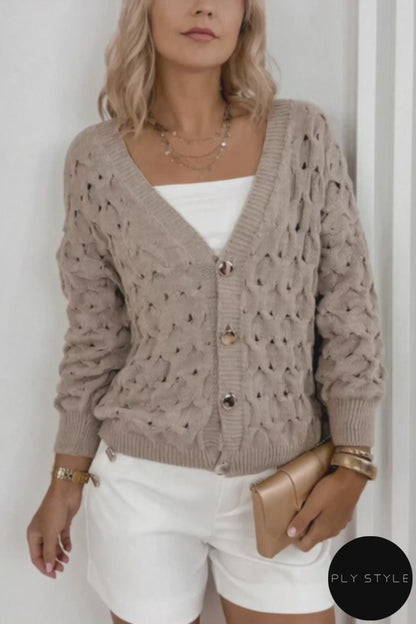 Textured V-Neck Long Sleeve Cardigan