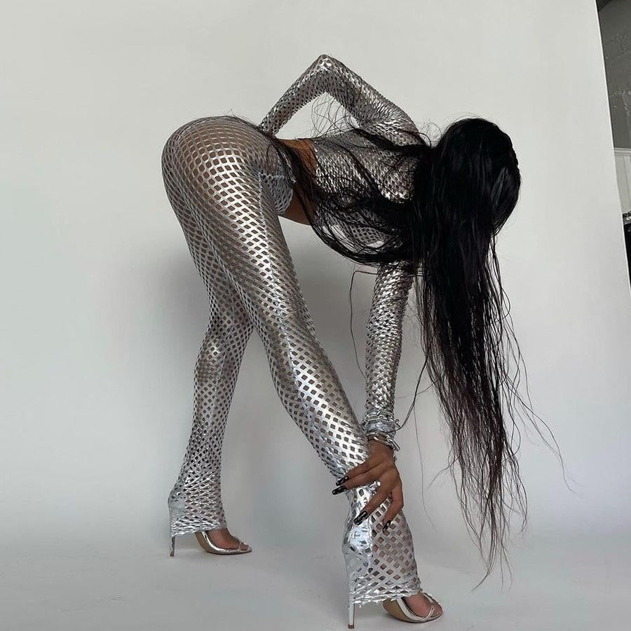 Stretch Silver Tracksuit Two Piece Set