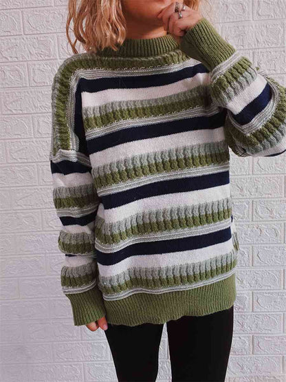 Striped Drop Shoulder Round Neck Sweater