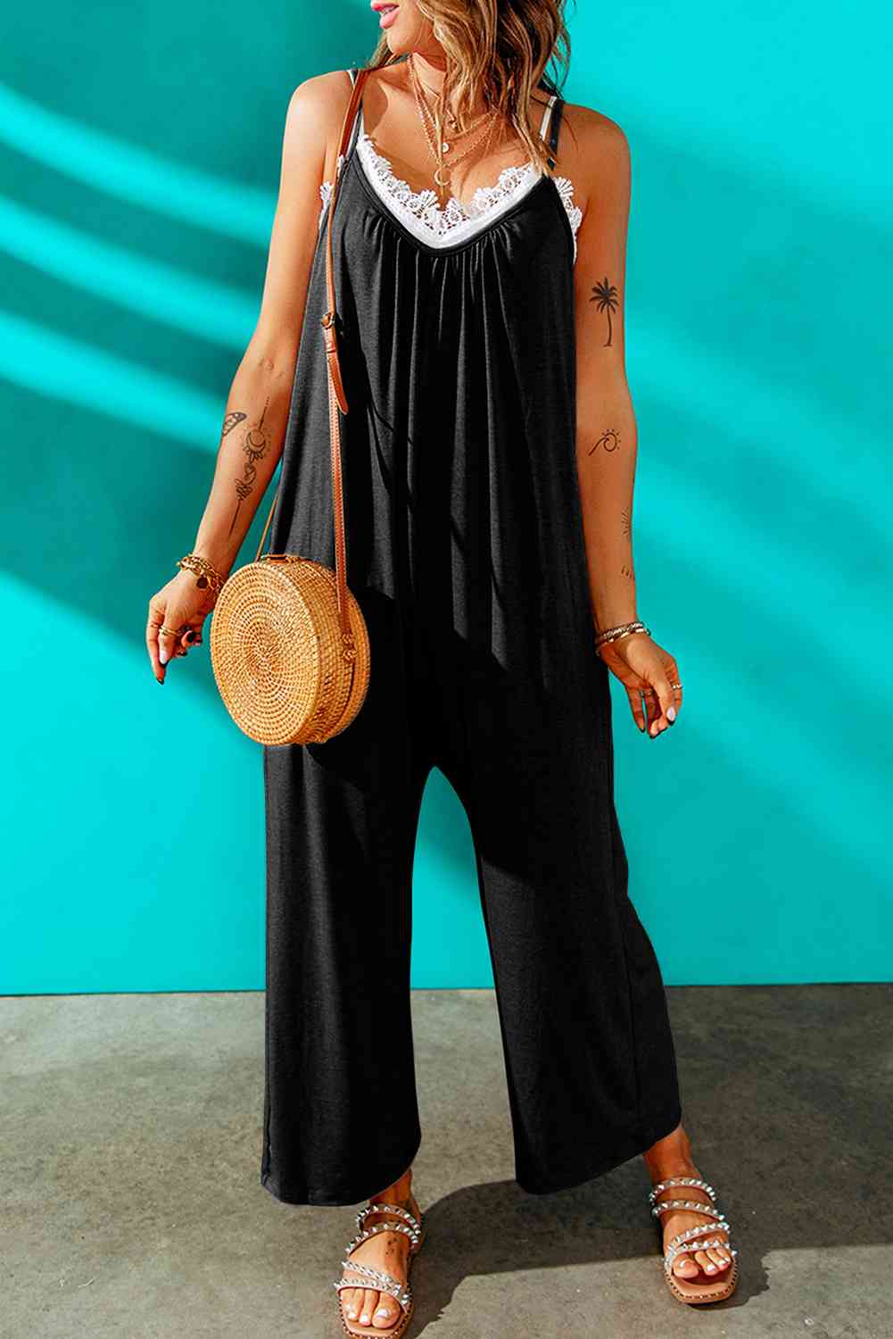 Spaghetti Strap Wide Leg Jumpsuit