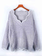 Notched Dropped Shoulder Long Sleeve Sweater