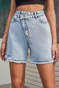 Buttoned Raw Hem Denim Shorts