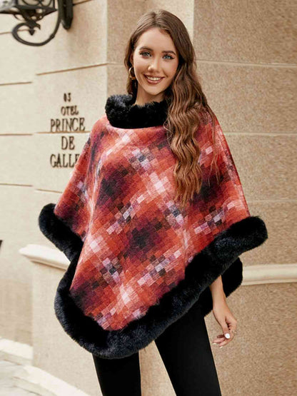 Faux Fur Trim Poncho