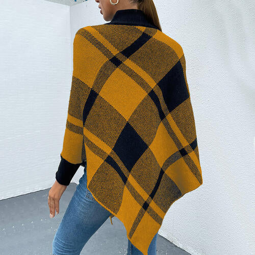 Plaid Turtleneck Poncho