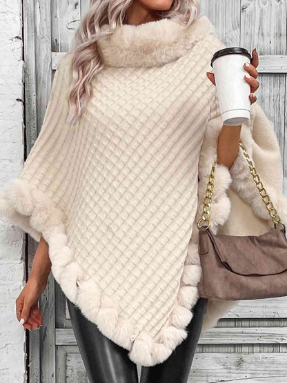 Faux Fur Trim Poncho