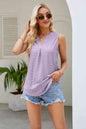 Notched Neck Curved Hem Eyelet Tank