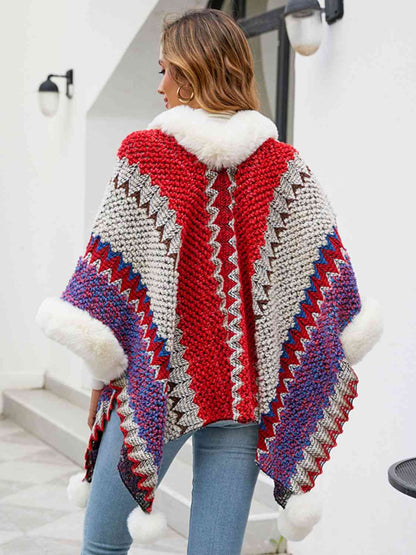 Color Block Open Front Poncho