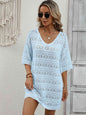 Openwork V-Neck Mini Knit Dress