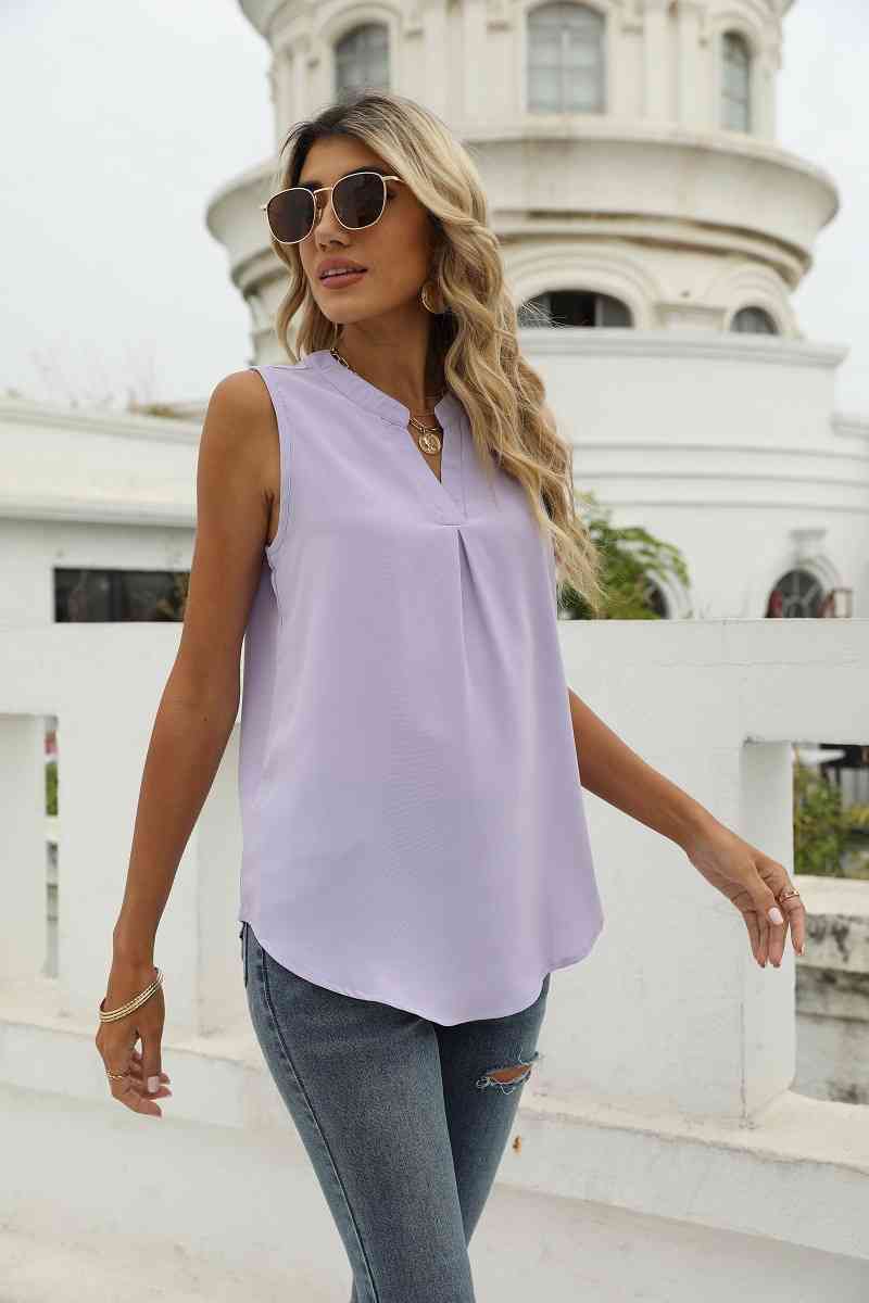 Sleeveless Notched Neck Top