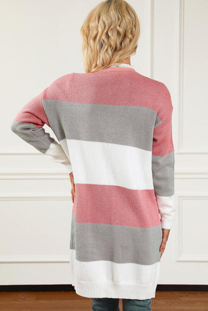 Striped Open Front Long Sleeve Cardigan