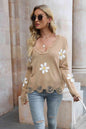 Flower Distressed Long Sleeve Sweater