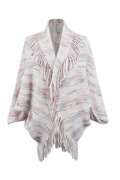 Fringe Detail Printed Poncho