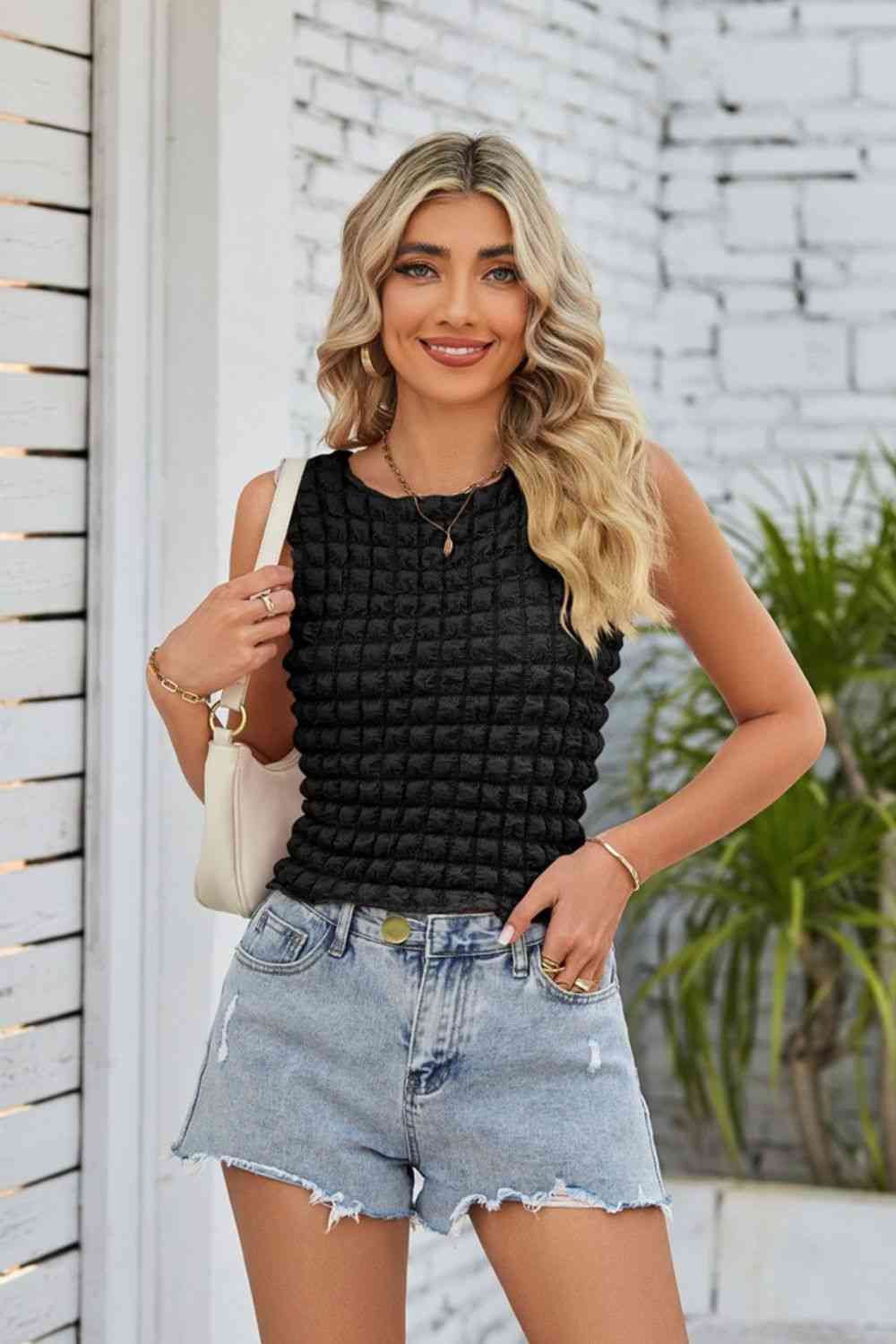 Textured Round Neck Tank