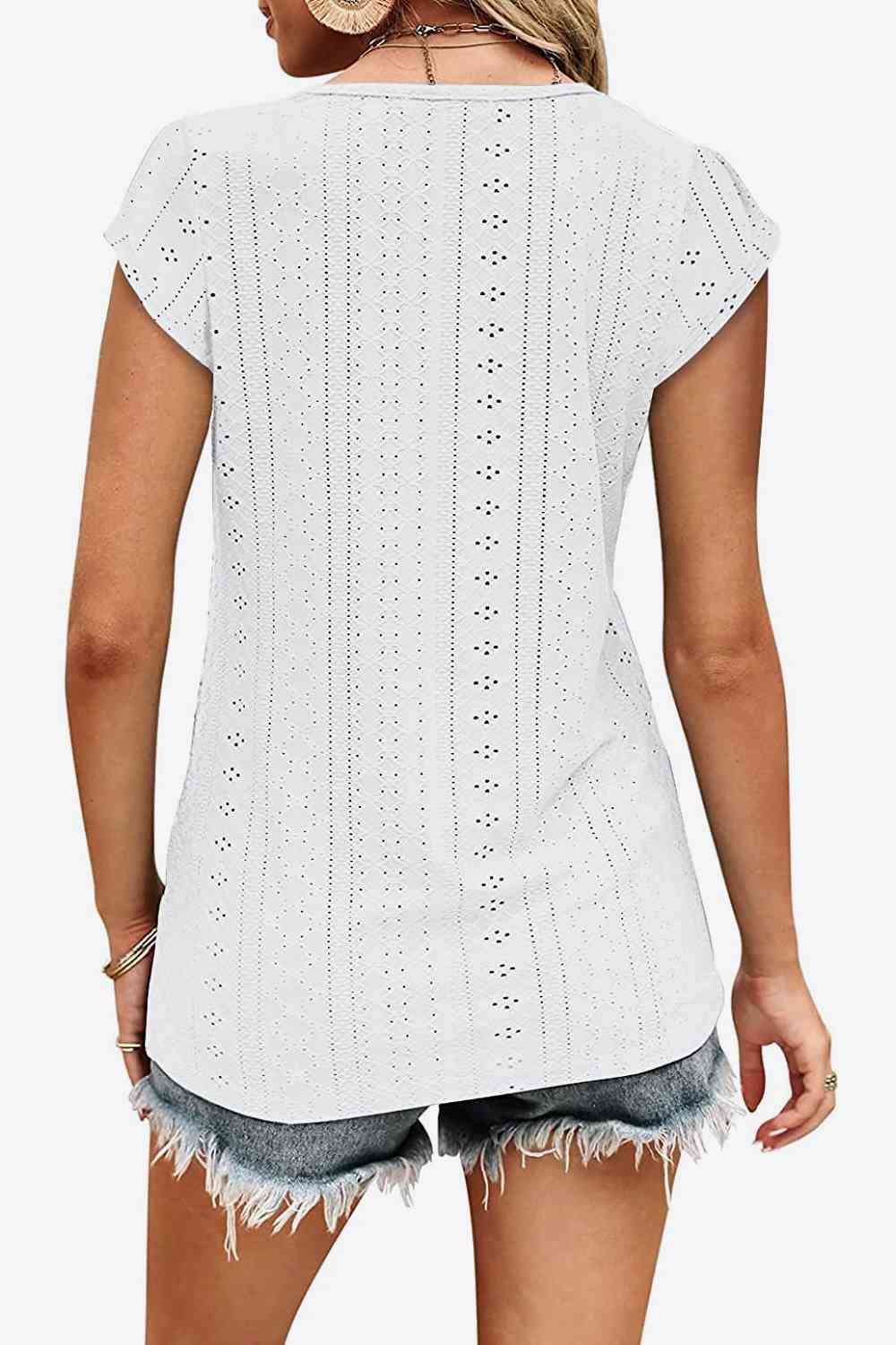 Eyelet Contrast V-Neck Tee