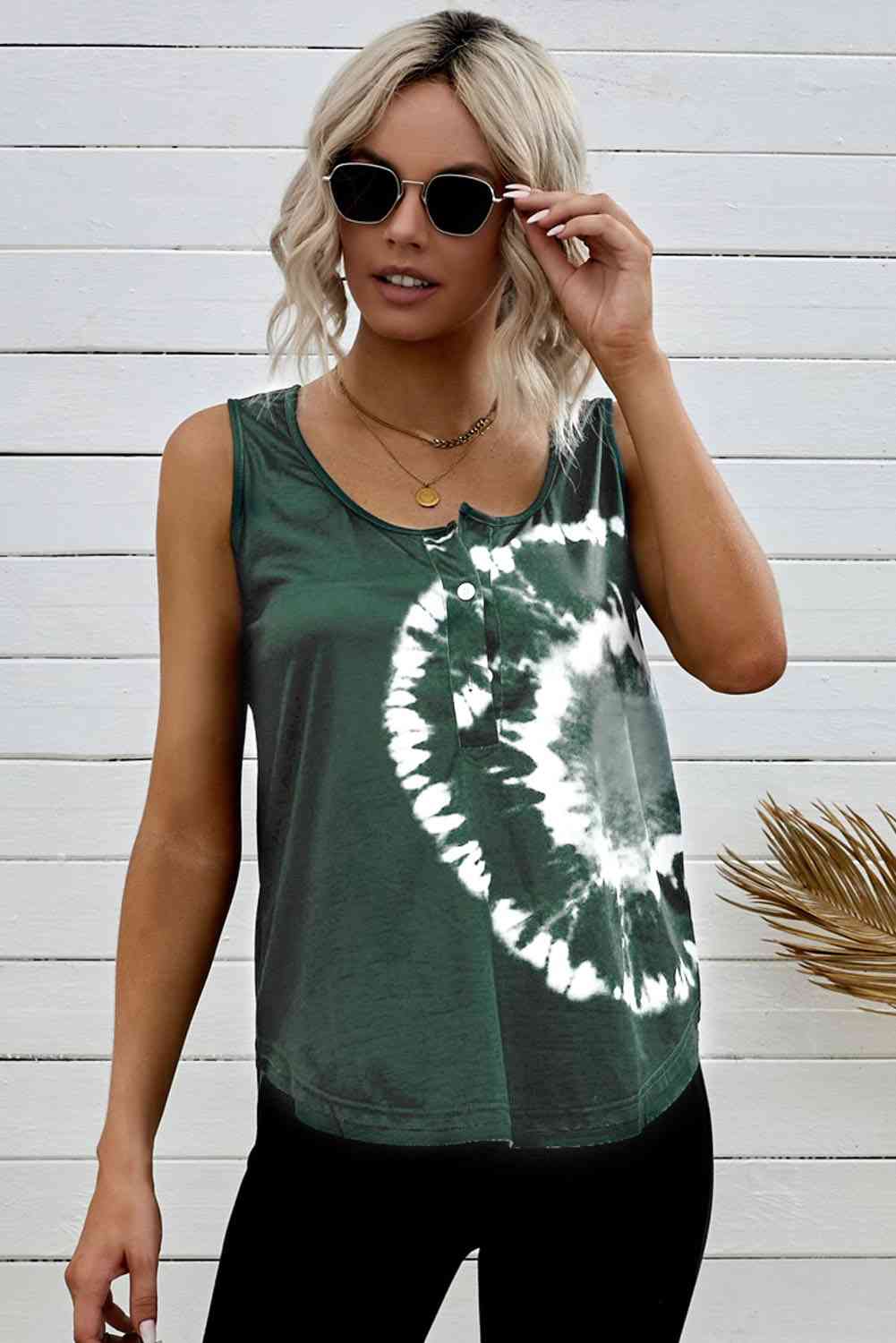 Tie-Dye Scoop Neck Henley Tank