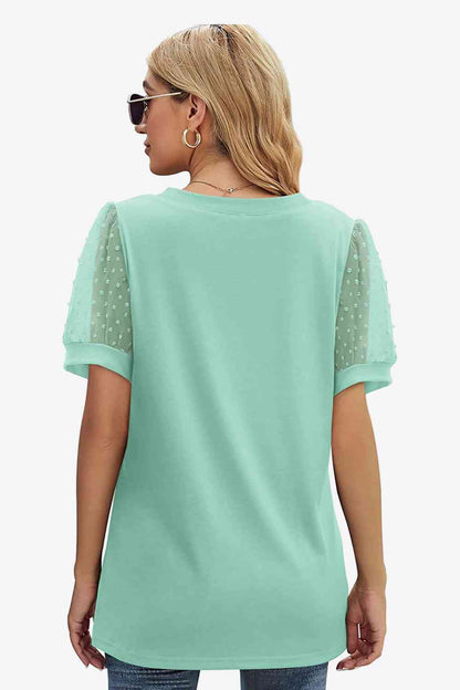 Swiss Dot Puff Sleeve V-Neck Tee